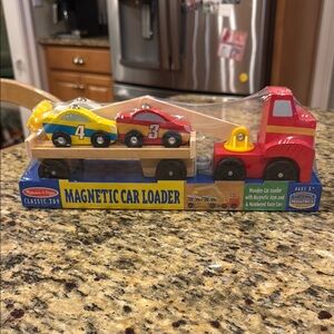 Melissa & Doug Red and Yellow Magnetic Car Loader with Truck and Cars
